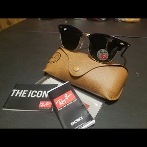 Ray Ban Clubmaster Polarized Sunglasses Black Gold